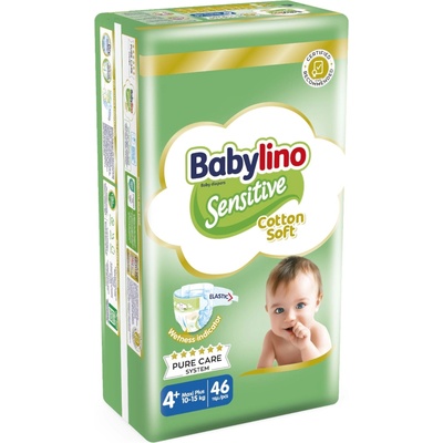 Babylino Бебешки пелени Babylino - Sensitive, Cotton Soft, VP, размер 4+, 10-15 kg, 46 броя