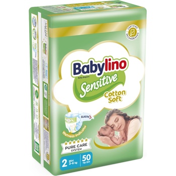 Babylino Бебешки пелени Babylino - Sensitive, Cotton Soft, VP, размер 2, 3-6 kg, 50 броя (826201)