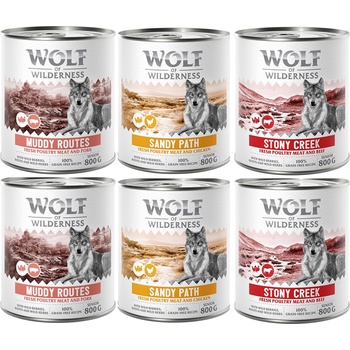 Wolf of Wilderness 6x800г Senior Wolf of Wilderness, консервирана храна за кучета - смесена опаковка (2x птиче със свинско, 2x с пилешко, говеждо)