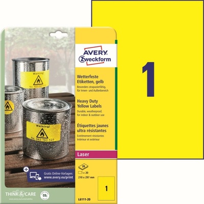 Avery Zweckform L6111-20 Odolné etikety A4 210 x 297 mm 20 ks žluté