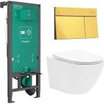 Rune Казанче за вграждане Hansgrohe iFrame 112 см с бутон iFrame Element E, лъскаво злато, плюс бяла тоалетна чиния Rune Ivaldi с капак softclose (01022180+66003990+5940541330400)