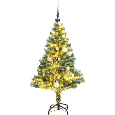 vidaXL Изкуствена коледна елха, 150 LED, топки и флокиран сняг, 150 см (3210100)