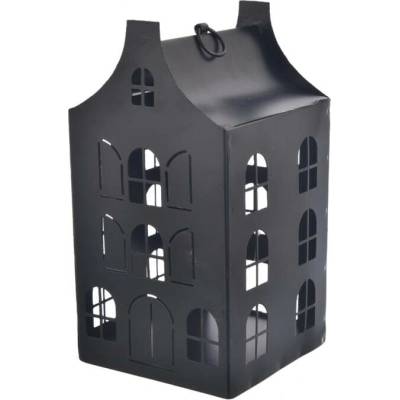 Sconto Kovový svietnik domček WATSON čierna, výška 19 cm