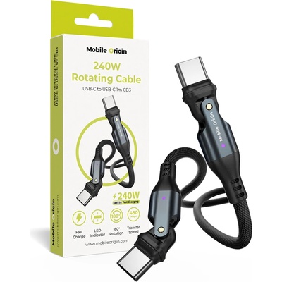 Mobile Origin Кабел с бързо зареждане за устройства с USB-C порт - Mobile Origin CB3 Rotating USB-C to USB-C Cable 240W (100см) (черен) (MO-240WRC-CB3)