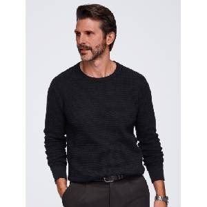 Ombre Clothing Мъжки пуловер от памучен структуриран плат - черен V3 OM-SWSW-0119 Ombre Clothing Ombre Clothing | Cheren | МЪЖЕ | S