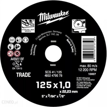 Milwaukee Řezný kotouč 125 x 1,0 x 22,2 mm 4932479578