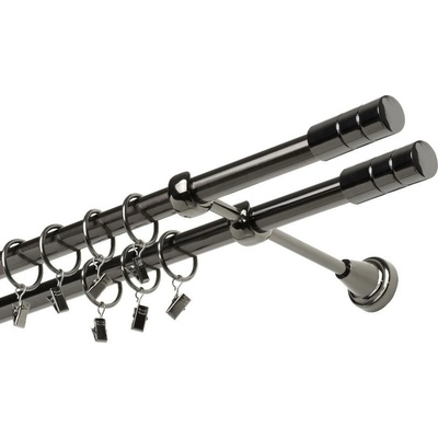 OK-GarnýžeCZ - Garnýž kovová dvouřadá 19mm Cylinder double onyx 330 cm do stěny / kroužky s žabkou