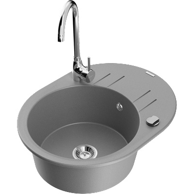 Mexen Kevin кухненска мивка от гранит с 1 отделение с отцедник и кухненски смесител Telma, сив - 6517-71-670200-00 (6517-71-670200-00)