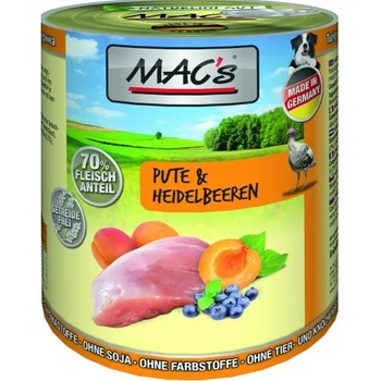 MAC's Mac’s Dog Adult, консерва за пораснали кучета, БЕЗ ЗЪРНО, с пуйка, боровинки и кайсии (мин. 70% месо), 400 гр - Германия - 917VE