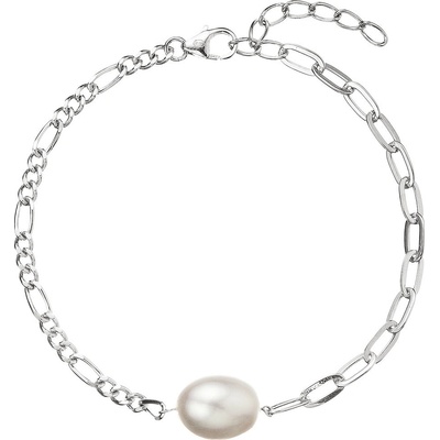 Pavona stříbrný náramek řetízek s očky a jednou oválnou perlý 23026.1