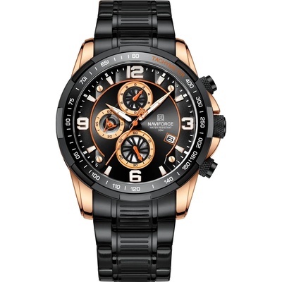 Curren Мъжки часовник Naviforce Whiffler, Хронограф, Неръждаема стомана, Черен / Розово злато (NAVIFORCE-8020S-BLACK-ROSEGOLD)