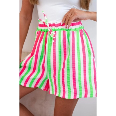 Kesi dámské bavlněné šortky pruhované žlutý neon zelená