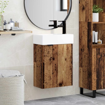 vidaXL Мивка за баня със смесител Старо дърво 45, 5 x 22, 5 x 84 см (889439)