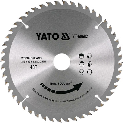 Kotouč na dřevo 216 x 30 mm 48z Yato YT-60682