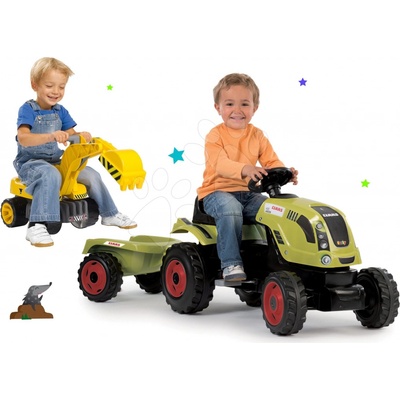Smoby set traktor Claas Farmer XL s přívěsem a bagr Maxi Power se sedadlem