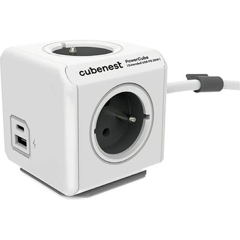 Cubenest Powercube Extended USB PD 20W, A + C, 4× zásuvka, 1,5 m, biela/sivá 6974699970828