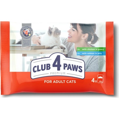 Club 4 Paws Premium adult cat s kuracím mäsom v omáčke s lososom v želé 4 x 80 g