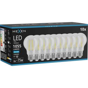 Mexen Vintis 10x LED филаментна крушка E27, A60, 8W, студено - 6500K, 1055 lm, прозрачна (L150-E27-0865-00x10)
