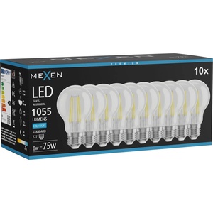 Mexen Vintis 10x LED филаментна крушка E27, A60, 8W, студено - 6500K, 1055 lm, прозрачна (L150-E27-0865-00x10)