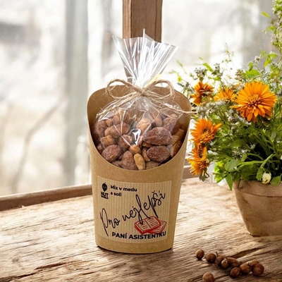 Nutworld Mix ořechů v medu a soli v celofánku a kelímku pro paní asistentku 180 g