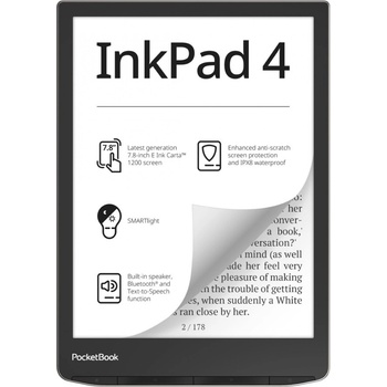 Image 1 of PocketBook Електронен четец PocketBook InkPad 4 PB743G - 7.8" E-Ink Carta 1200, 32GB, SMARTlight, IPX8 водоустойчив, Wi-Fi, Bluetooth, Сребрист