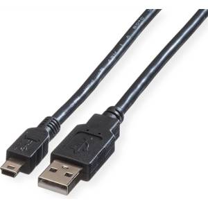 Roline Кабел USB 2.0 A - Mini USB (5pin), 0, 8 m, черен 11.02. 8708-10 (11.02.8708-10)