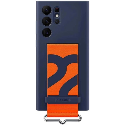 Samsung Silicone Cover With Strap EF-GS908TNEGWW - оригинален силиконов кейс с ластик против изпускане за Samsung Galaxy S22 Ultra (тъмносин)