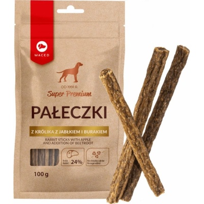 MACED Super Premium králičí proužky s jablkem a červenou řepou 100 g