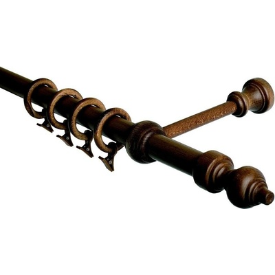 OK-GarnýžeCZ - Garnýž jednořadá 28mm odstín ořech 110 cm do stěny / kroužky s žabkou