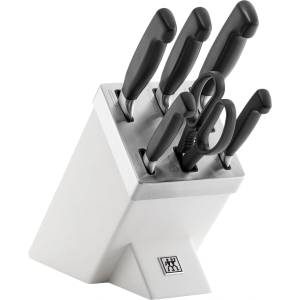 ZWILLING Комплект ножове с блок FOUR STAR, комплект от 7 бр. , самозаточващ се, бял, Zwilling (ZW351482070)