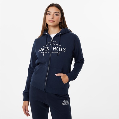 Jack Wills Суичър Jack Wills Hunston Logo Zip Hoodie - Navy