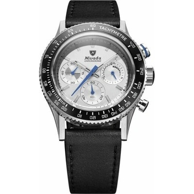 Nivada Grenchen Chronoking Meca Racing Grey - Inter. Bezel - Black Leather