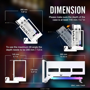 EZDIY-FAB Брекет за вертикален монтаж на 45° GPU EZDIY-FAB ARGB PCIe 4.0 Riser Cable - Черен (YIHPI333-14)
