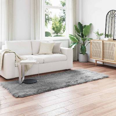 vidaXL Изкуствена овча килим TAFALLA Сиво 80 x 250 cm Полиестер (42021524)