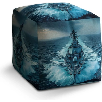 Sablio Taburet Cube Vojnová loď prerážajúca oceán: 40x40x40 cm
