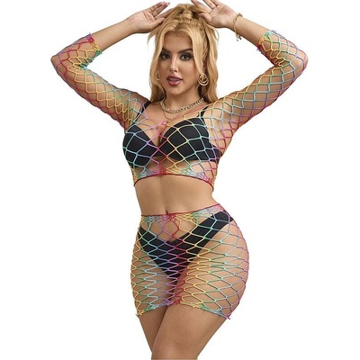 Subblime - 952440 2-piece fishnet bodystocking long sleeve rainbow