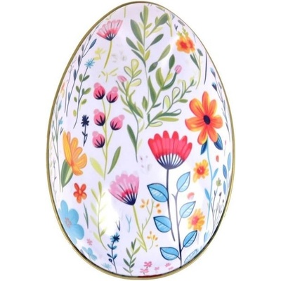 Dedra Velké plechové vejce na překvapení pro koledníky 12,5 cm bílé s květinami – Zboží Dáma