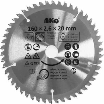 MAGG Pilový kotouč 160x2,6x20mm/50 zubů střídavě trapézové 9216050
