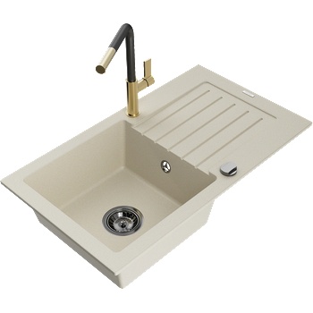 Mexen Pablo еднокоморно гранитно мивка с отцедник и кухненски смесител Flora, бежов - 6510-69-670401-57-B (6510-69-670401-57-B)