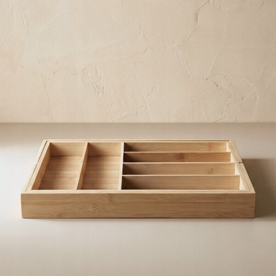 Aptel Výsuvný organizér na příbory VARIO, 53 x 33-43 cm, bambus