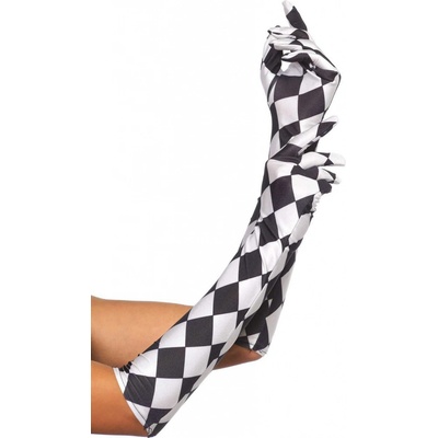 Leg Avenue Satin Harlequin Gloves Black-White