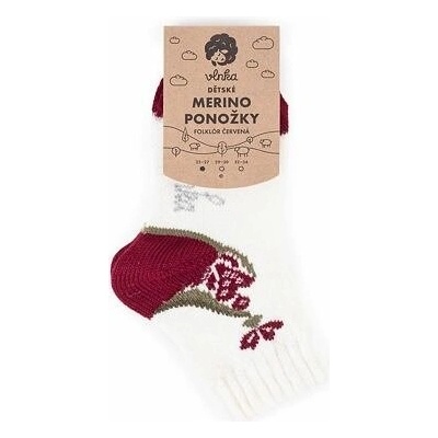 Vlnka Detské ponožky Merino folklór červená