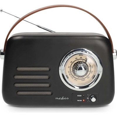 Nedis RDFM2600BK ретро FM радио, Bluetooth 5.4, AUX вход, USB порт, 1500 mAh литиево-йонна батерия (RDFM2600BK)