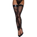 Noir Handmade F243 Tulle Stockings with Patterned Flock Embroidery