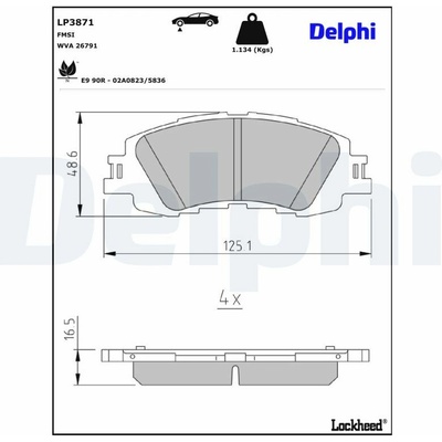 DELPHI Sada brzdových platničiek kotúčovej brzdy LP3871