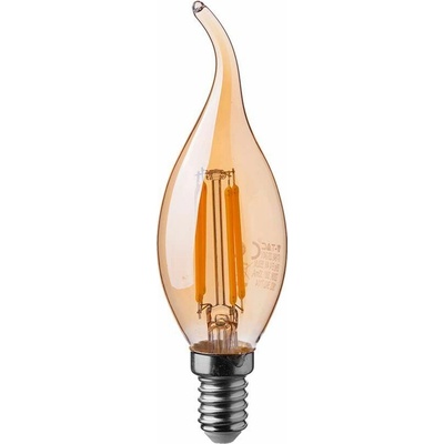 V-TAC Retro LED Filament žiarovka sviečka, E14, 4W, 350lm, jantárové sklo, 2200K