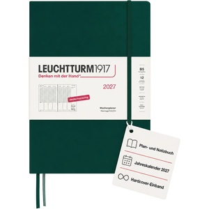 Leuchtturm1917 weekly planner 2027 Composition (B5) - Forest Green - 254 x 178 mm - January-December (12 months) - weekly overview with hourly grid 7: 00-22: 00 per column - 80 g/m2 paper - 400144 (400144)