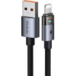 Mcdodo Кабел за данни - Mcdodo (CA-6910) - със светлина при зареждане, USB-A → Lightning, прозрачен кабел, 3A, 1.2m - Черен