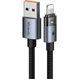 Mcdodo Кабел за данни - Mcdodo (CA-6910) - със светлина при зареждане, USB-A → Lightning, прозрачен кабел, 3A, 1.2m - Черен