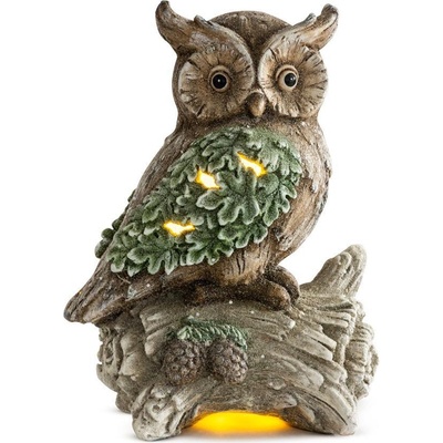 MagicHome Dekorácia Sova na kmeni 9 LED 3xAAA keramika 31x21x42 cm